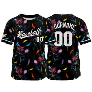 Camiseta de béisbol negra con dise?o personalizado estampado completo