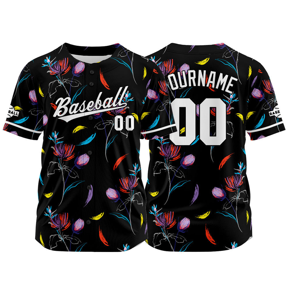 Camiseta de béisbol negra con dise?o personalizado estampado completo