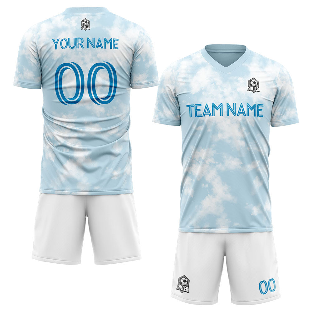 custom soccer set jersey kids adults personalized soccer light blue