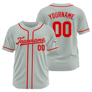 Camiseta de béisbol personalizada con diseño bordado & estilo hip hop & color gris y rojo