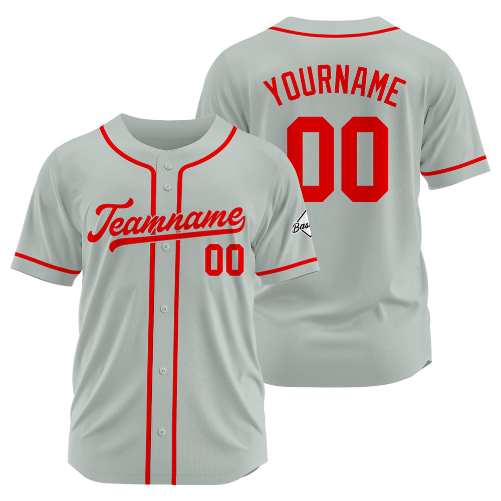 Camiseta de béisbol personalizada con diseño bordado & estilo hip hop & color gris y rojo