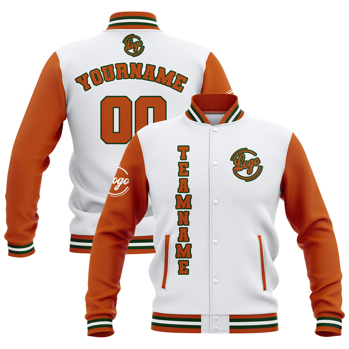 Chaquetas universitarias impermeables blancas y naranjas personalizadas con nombre-número y logotipo bordados