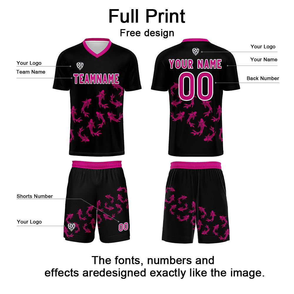 Conjunto personalizado de camiseta de fútbol negra para niños y adultos