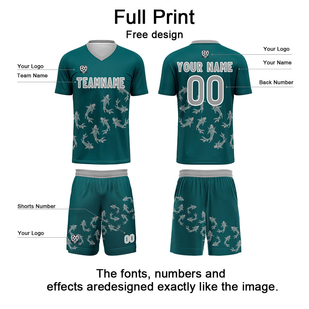 Conjunto personalizado de camiseta de fútbol verde oscuro para niños y adultos