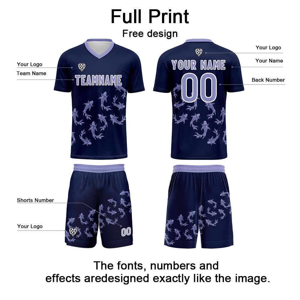 Conjunto personalizado de camiseta de fútbol color morado oscuro para niños y adultos