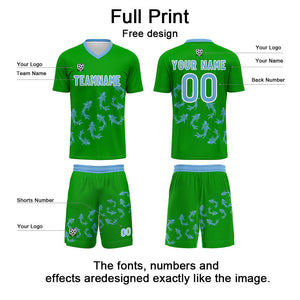 Conjunto personalizado de camiseta de fútbol verde césped para niños y adultos