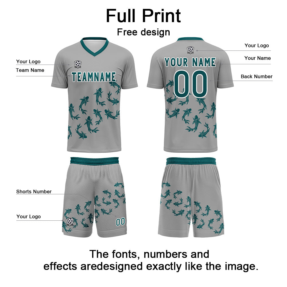 Conjunto personalizado de camiseta de fútbol gris para niños y adultos