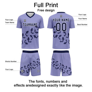 Conjunto personalizado de camiseta de fútbol color morado claro para niños y adultos