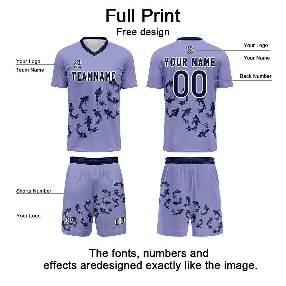 Conjunto personalizado de camiseta de fútbol color morado claro para niños y adultos