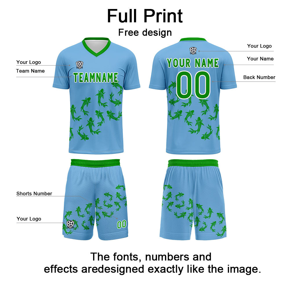 Conjunto personalizado de camiseta de fútbol azul cielo para niños y adultos