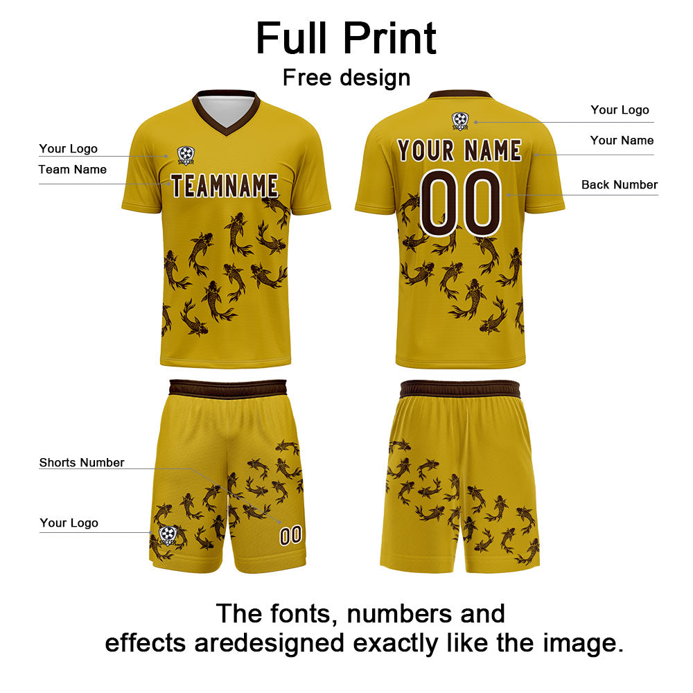 Conjunto personalizado de camiseta de fútbol amarilla para niños y adultos