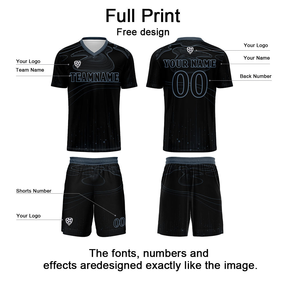 Conjunto personalizado de camiseta de fútbol Black Haze Blue para niños y adultos