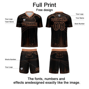 Conjunto personalizado de camiseta de fútbol negra y naranja para niños y adultos