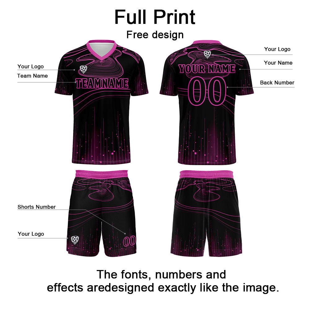 Conjunto personalizado de camiseta de fútbol Black Rose Purple para niños y adultos