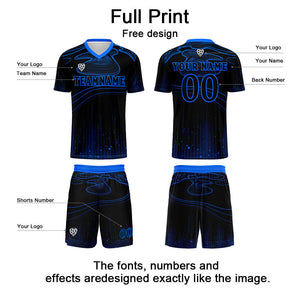 Conjunto personalizado de camiseta de fútbol negra y azul para niños y adultos