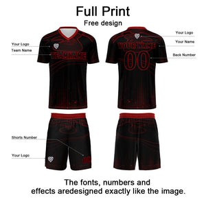 Conjunto personalizado de camiseta de fútbol negra y roja para niños y adultos