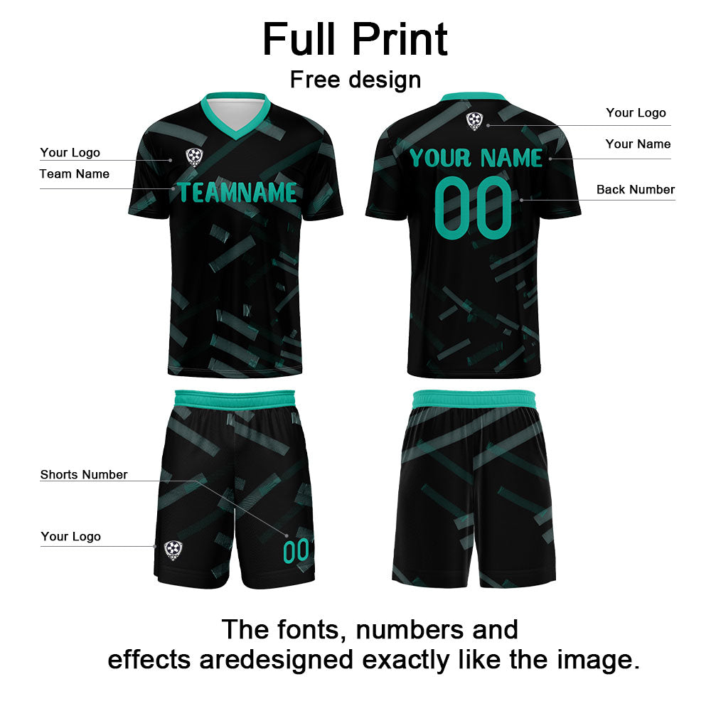 Conjunto personalizado de camiseta de fútbol negra y verde oscuro para niños y adultos