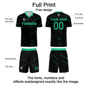 Conjunto personalizado de camiseta de fútbol negra y verde hierba para niños y adultos