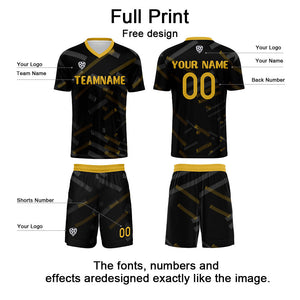 Conjunto personalizado de camiseta de fútbol negra y amarilla limón para niños y adultos