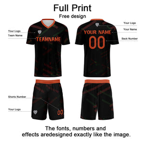 Conjunto personalizado de camiseta de fútbol negra & naranja y roja para niños y adultos