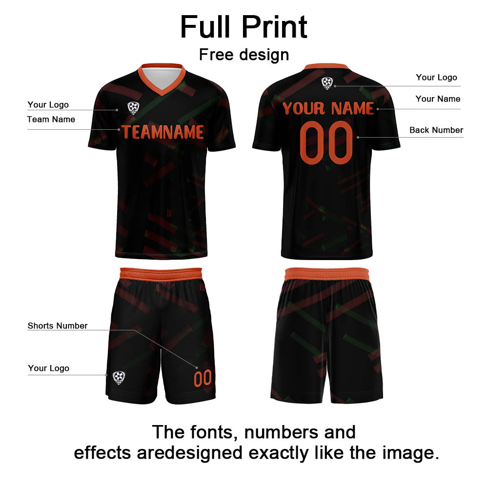 Conjunto personalizado de camiseta de fútbol negra & naranja y roja para niños y adultos