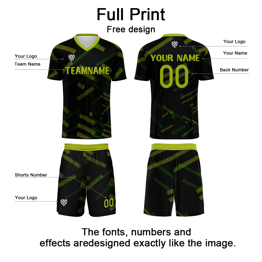Conjunto personalizado de camiseta de fútbol negra & amarilla y verde para niños y adultos