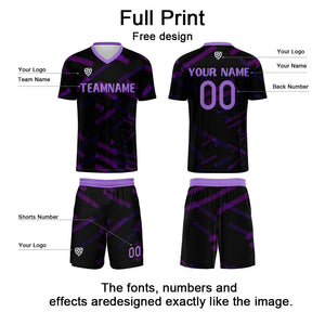 Conjunto personalizado de camiseta de fútbol negra y morada para niños y adultos