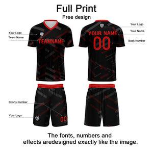 Conjunto personalizado de camiseta de fútbol negra y roja para niños y adultos