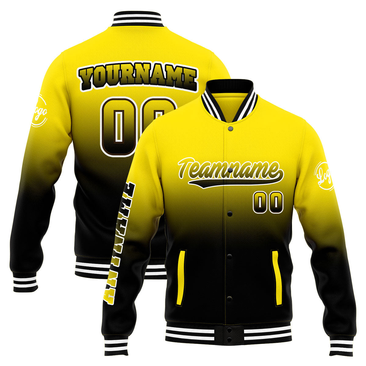 Chaqueta universitaria personalizada estilo Letterman para hombres-mujeres y jóvenes-color amarillo y negro