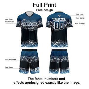 Conjunto personalizado de camiseta de fútbol azul para niños y adultos