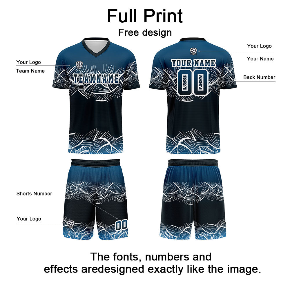 Conjunto personalizado de camiseta de fútbol azul para niños y adultos