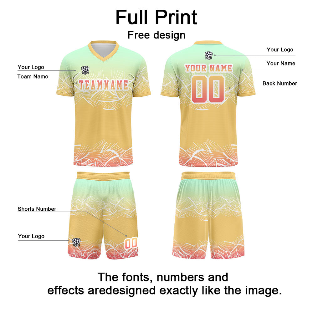 Camiseta de uniforme de fútbol personalizada amarilla y verde menta para niños y adultos Conjunto personalizado de camiseta