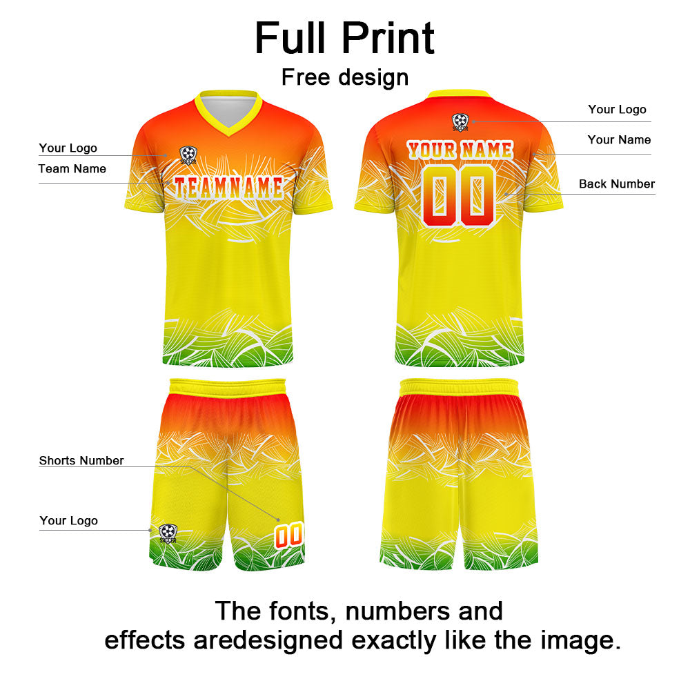 Conjunto personalizado de camiseta de fútbol amarilla y naranja para niños y adultos