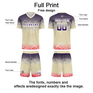 Conjunto personalizado de camiseta de fútbol beige y morado para niños y adultos