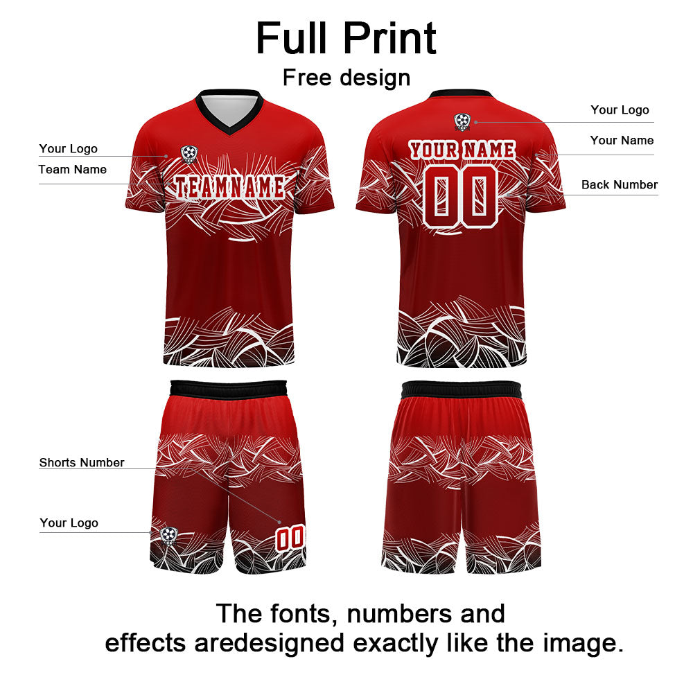 Conjunto personalizado de camiseta de fútbol roja para niños y adultos