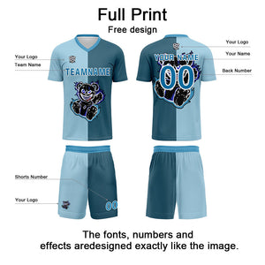 Uniforme de fútbol personalizado azul claro y azul oscuro para niños y adultos Camiseta de fútbol personalizada