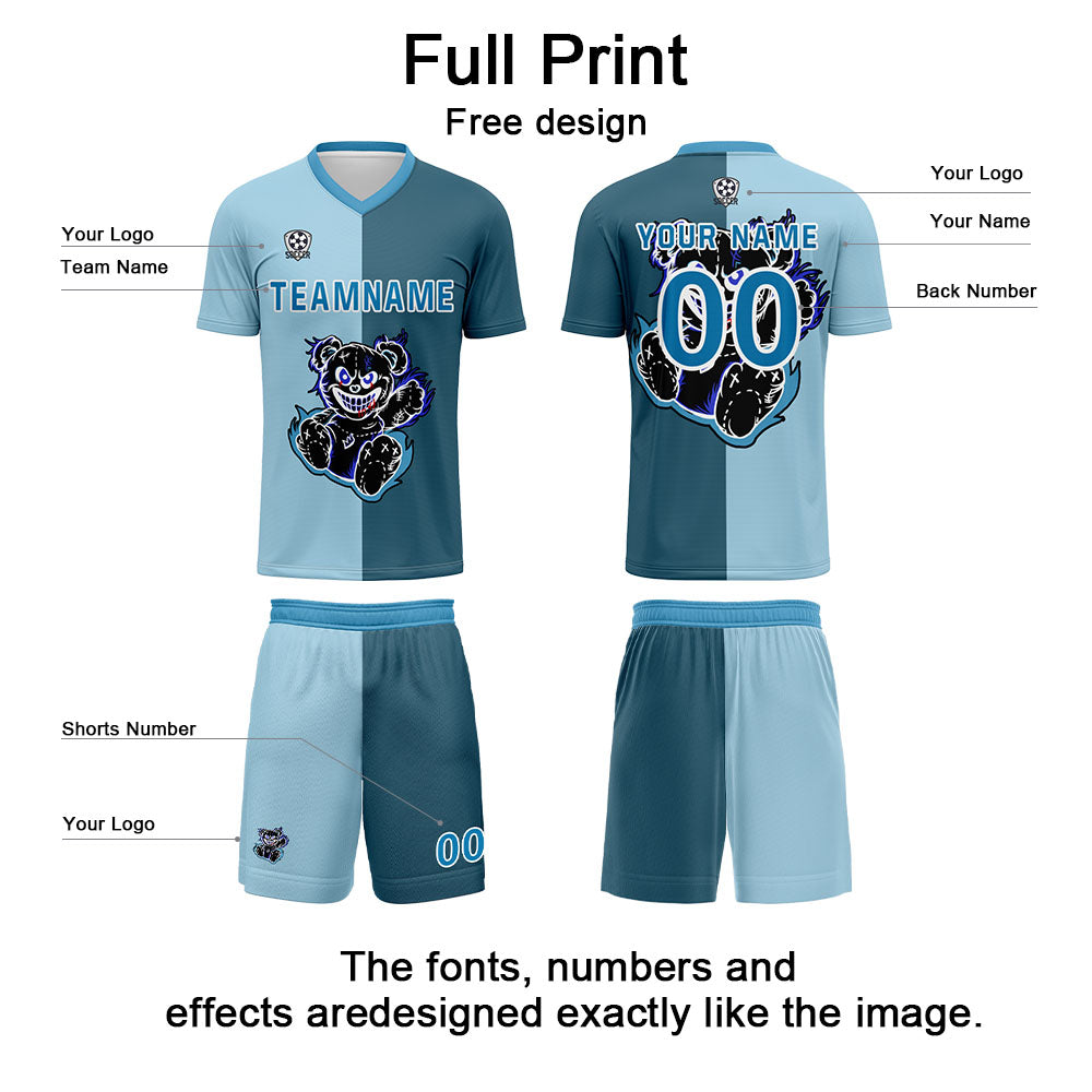 Uniforme de fútbol personalizado azul claro y azul oscuro para niños y adultos Camiseta de fútbol personalizada