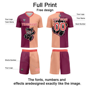 Conjunto personalizado de camiseta de fútbol fucsia y marrón claro para niños y adultos
