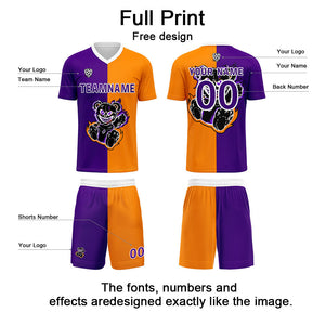 Conjunto personalizado de camiseta de fútbol morado y naranja para niños y adultos