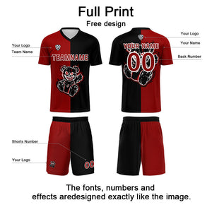 Conjunto personalizado de camiseta de fútbol roja y negra para niños y adultos