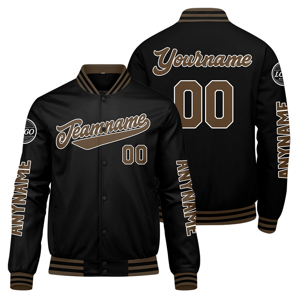 Chaquetas universitarias personalizadas en negro y marrón para hombres & mujeres y jóvenes & Chaquetas Letterman personalizadas