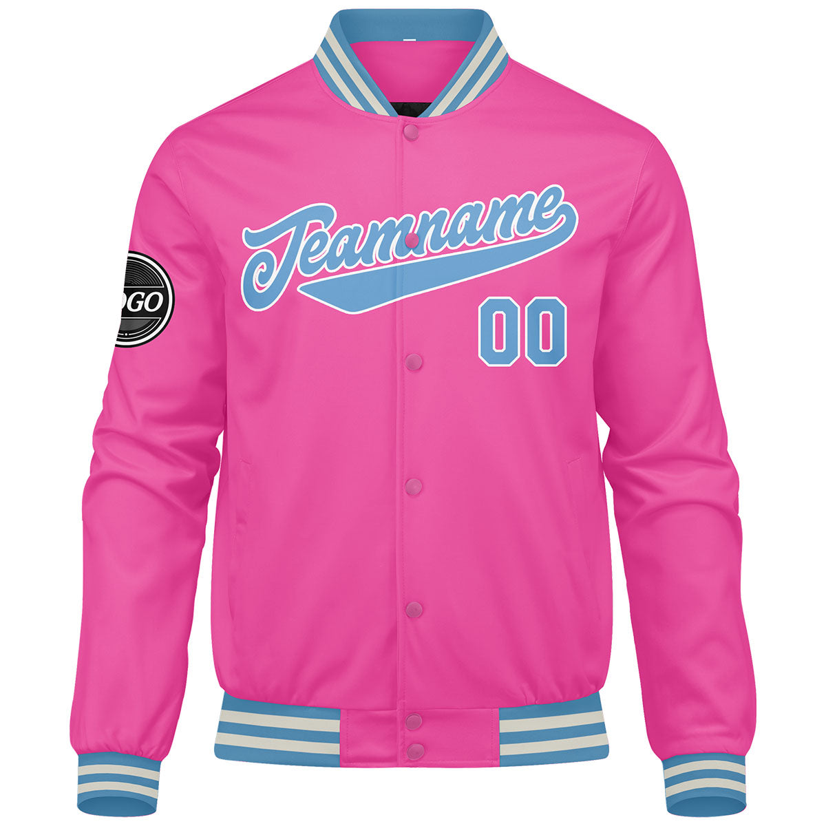 Chaqueta universitaria personalizada estilo Letterman para hombres-mujeres y jóvenes-color rosa y azul claro