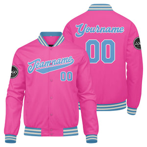 Chaqueta universitaria personalizada estilo Letterman para hombres-mujeres y jóvenes-color rosa y azul claro