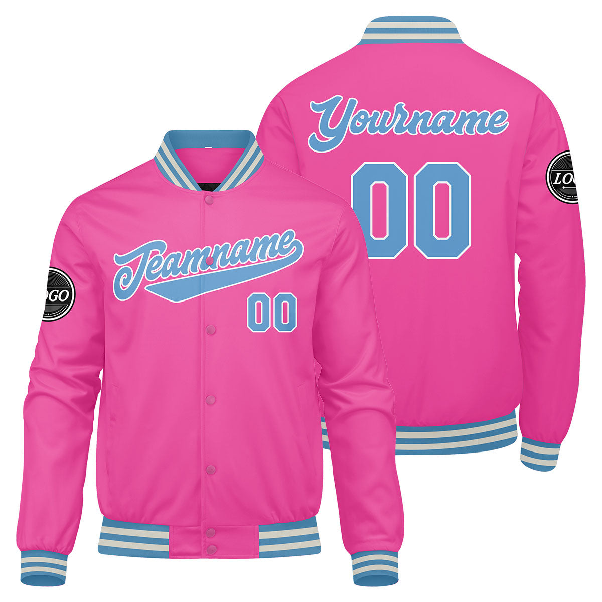 Chaqueta universitaria personalizada estilo Letterman para hombres-mujeres y jóvenes-color rosa y azul claro