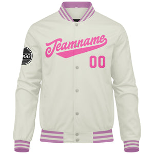 Chaqueta universitaria personalizada estilo Letterman para hombres & mujeres y jóvenes & color crema y rosa
