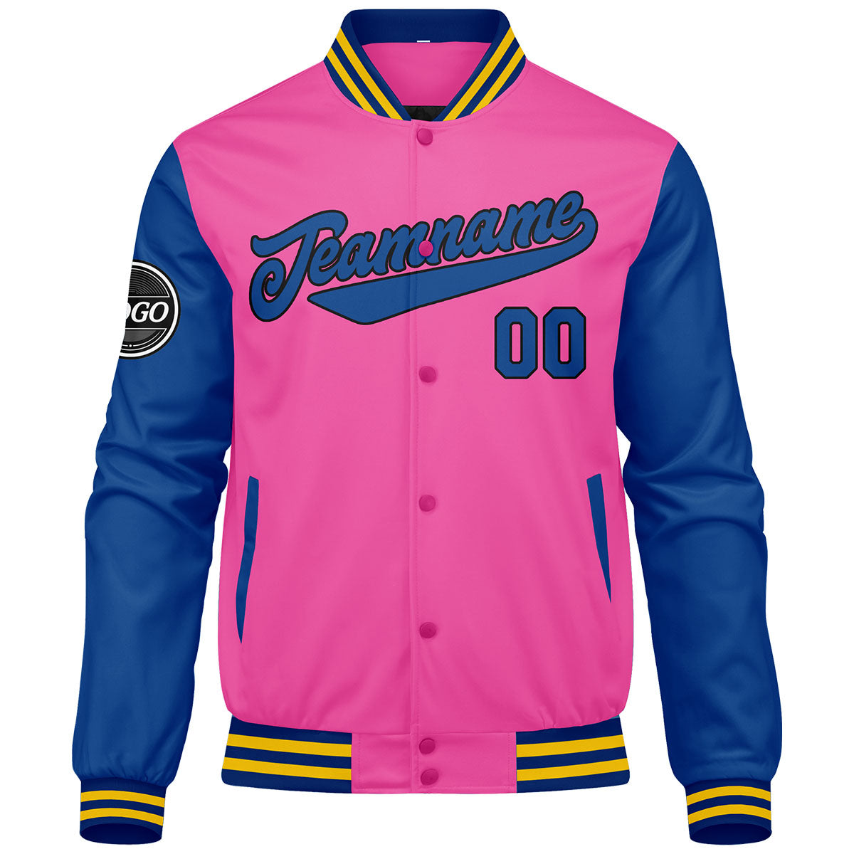 Chaqueta universitaria personalizada estilo Letterman para hombres-mujeres y jóvenes-color rosa y amarillo real