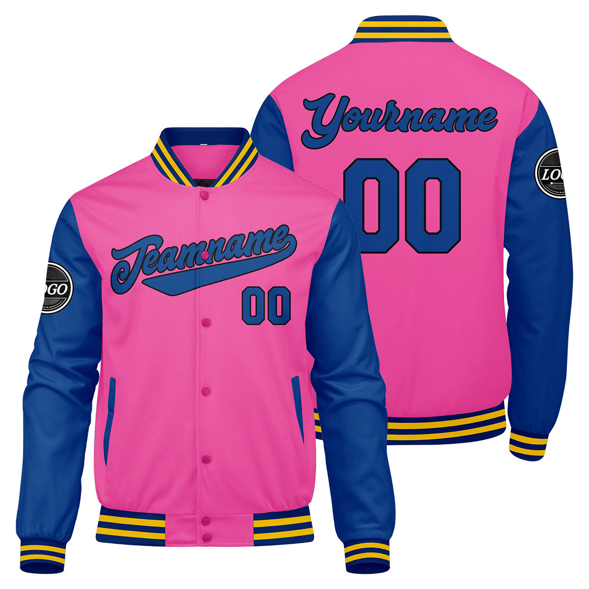 Chaqueta universitaria personalizada estilo Letterman para hombres-mujeres y jóvenes-color rosa y amarillo real