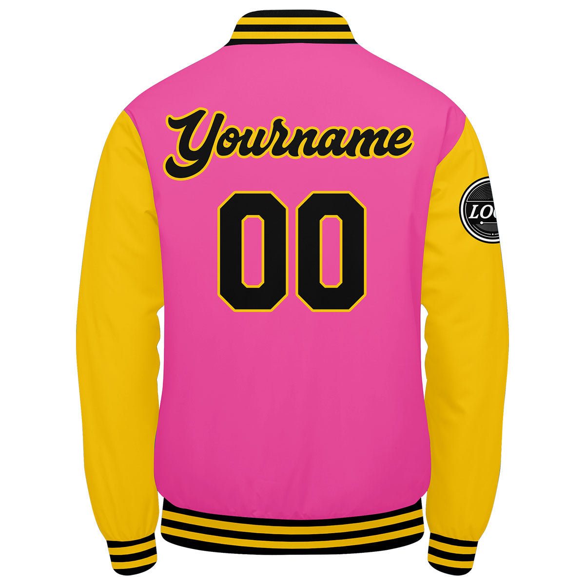 Chaqueta universitaria personalizada estilo Letterman para hombres-mujeres y jóvenes en rosa-amarillo y negro