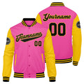 Chaqueta universitaria personalizada estilo Letterman para hombres-mujeres y jóvenes en rosa-amarillo y negro