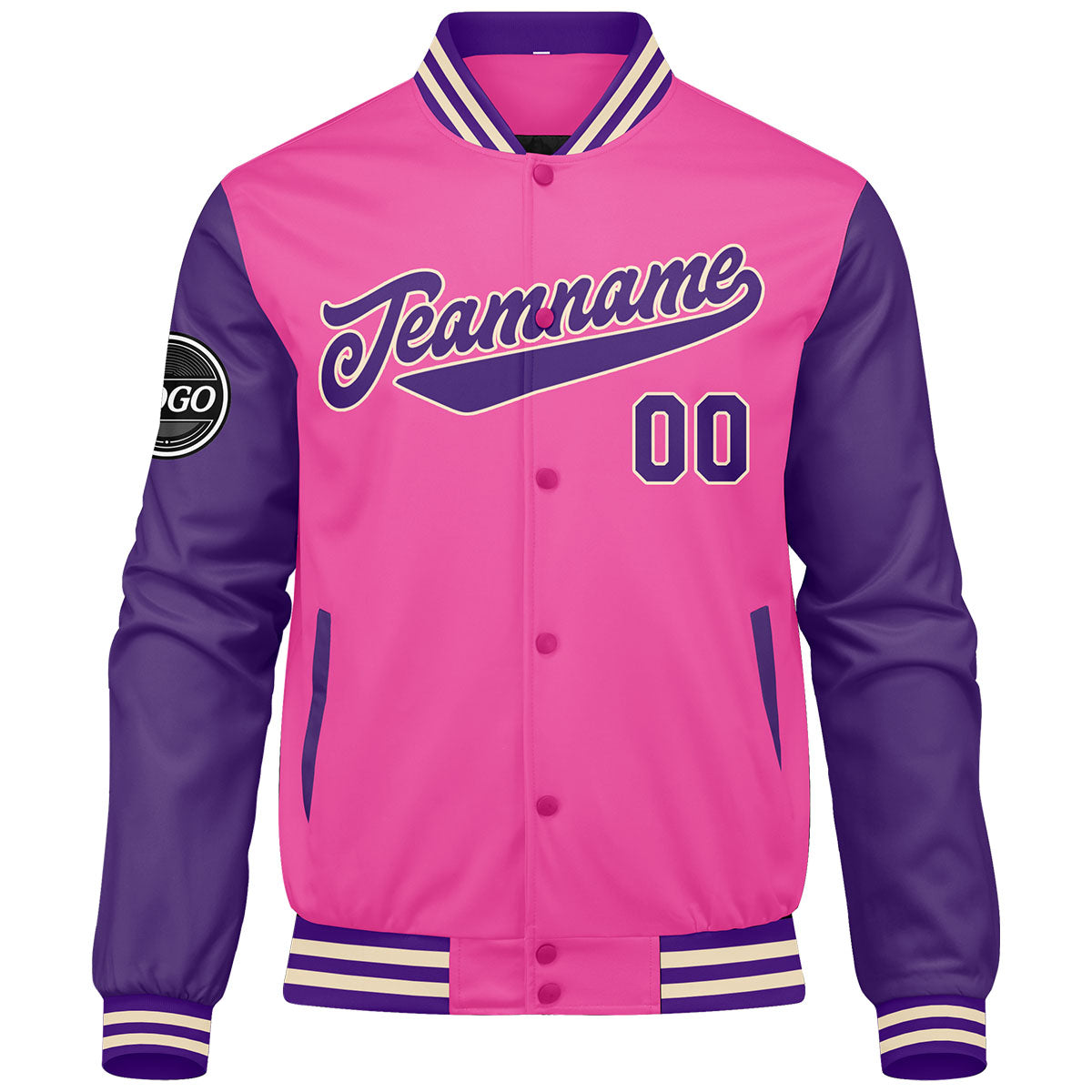 Chaqueta universitaria personalizada estilo Letterman para hombres-mujeres y jóvenes-color rosa y morado